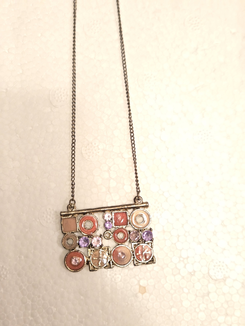 Women's Gold-Tone Multi-Color Geometric Pendant Necklace - Pink & Purple Accents